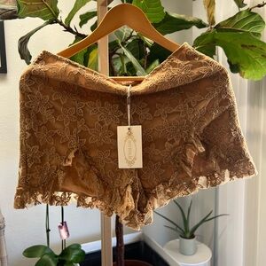 Joyfolie Tan High Waist Lace Shorts